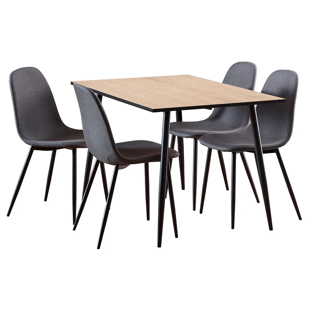 Wilma Essgruppe Tisch mit 4 Stühlen weiß, dunkelgrau.