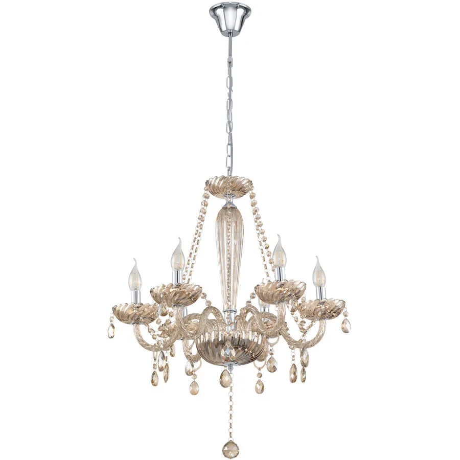 Kronleuchter Basilano Braun Stahl/Glas 130 cm - Farbe: cognac - Material: Stahl/ Glas