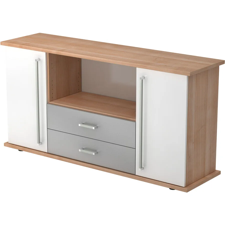 Sideboard Office Nussbaum, Weiss, Grau Holzwerkstoff B 166.1 H 84 cm