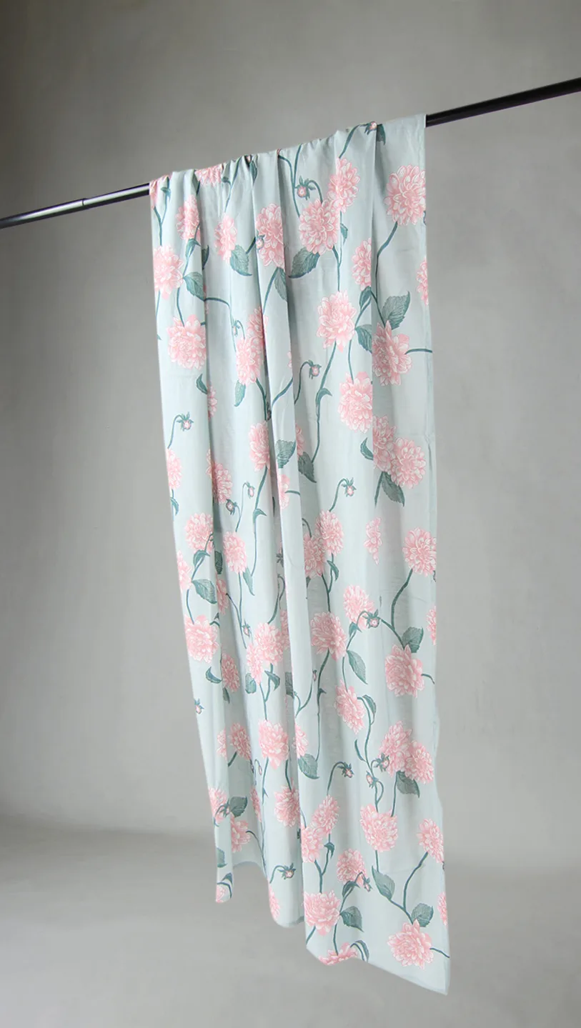 Gardiner - Bomullsgardin Alyssa (grønn/rosa) (Størrelse: 140 x 250 cm)