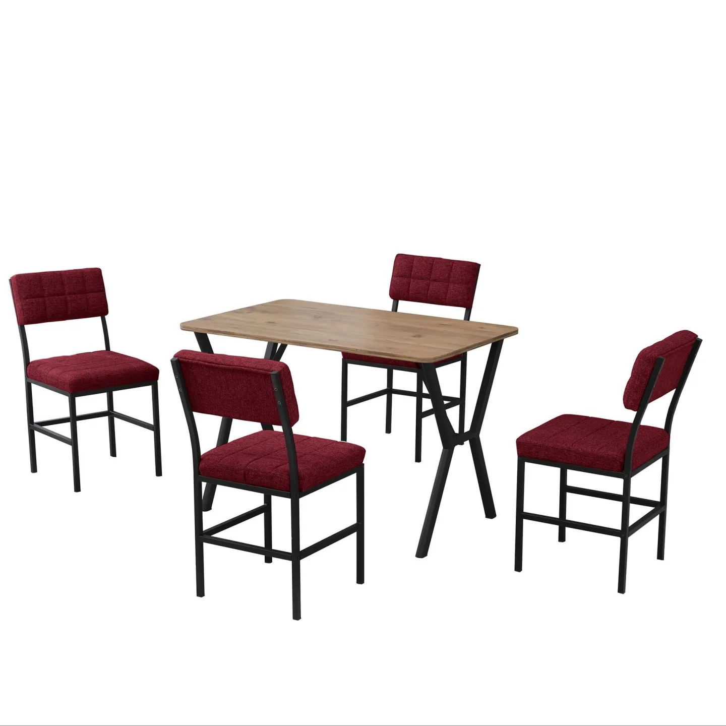 Stedum Matgrupp Bord 110 cm + 4 Stolar - Vinröd Och Valnöt
