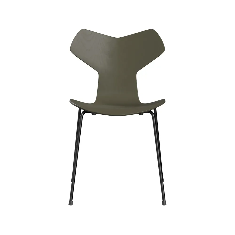Fritz Hansen Grand Prix 3130 stol Olive green-målad ask-svart stativ