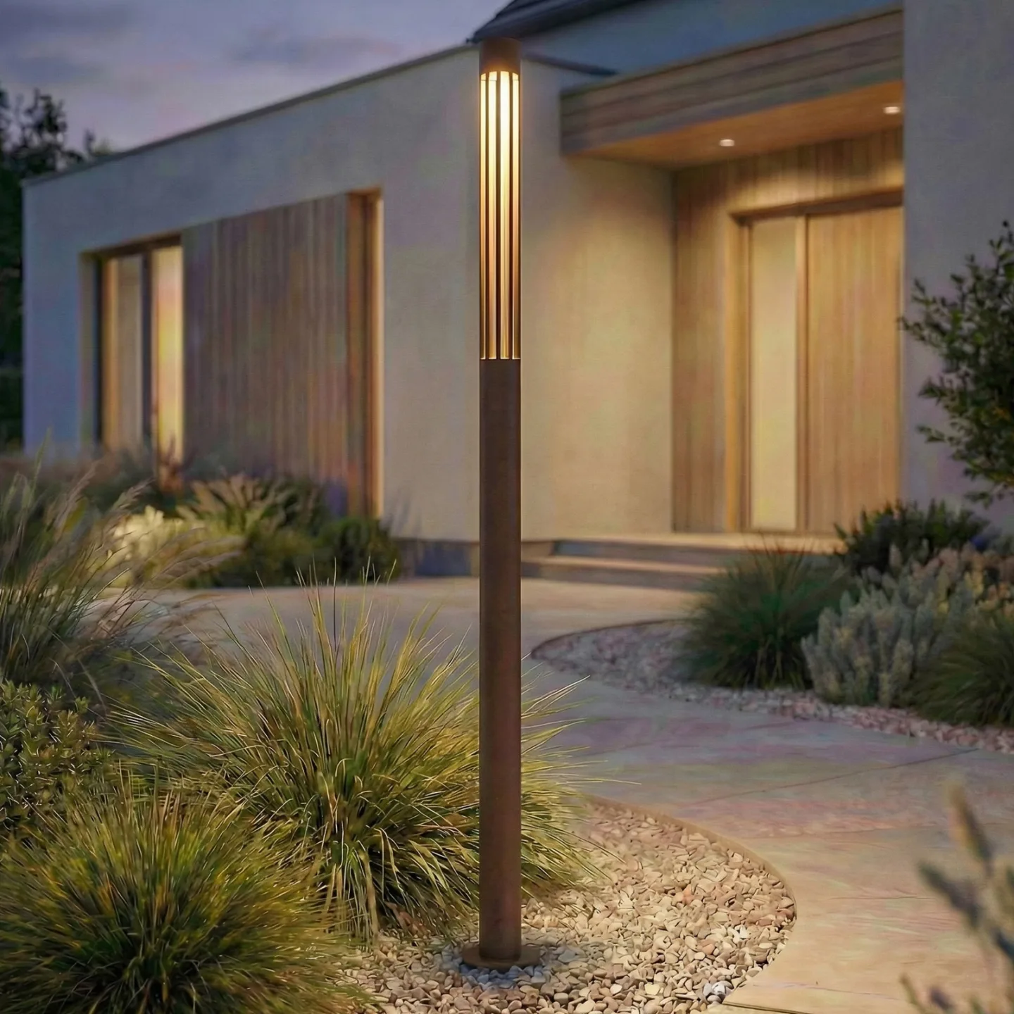 Fjorya LED-väglampa, brun, höjd 90 cm, IP65 - Lindby - Terrass - Modern - Aluminium - Med en ljuskälla