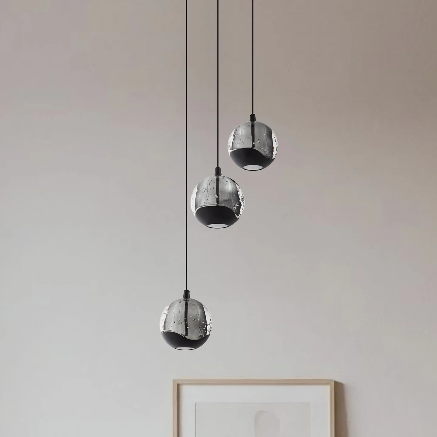 Hayley LED-Pendelleuchte dreiflammig schwarz Glas - Lucande - Wohnzimmer - Design - Mehrflammig