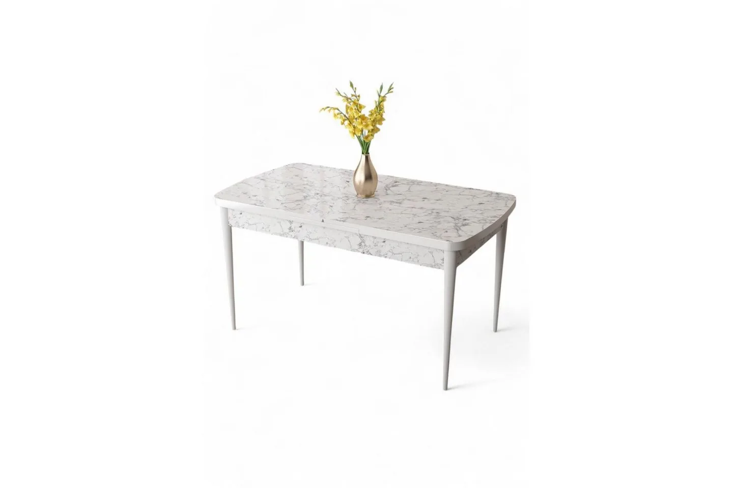 Ostwerwal Matbord 132 cm Rektangulär - Vit Marmor/Vit