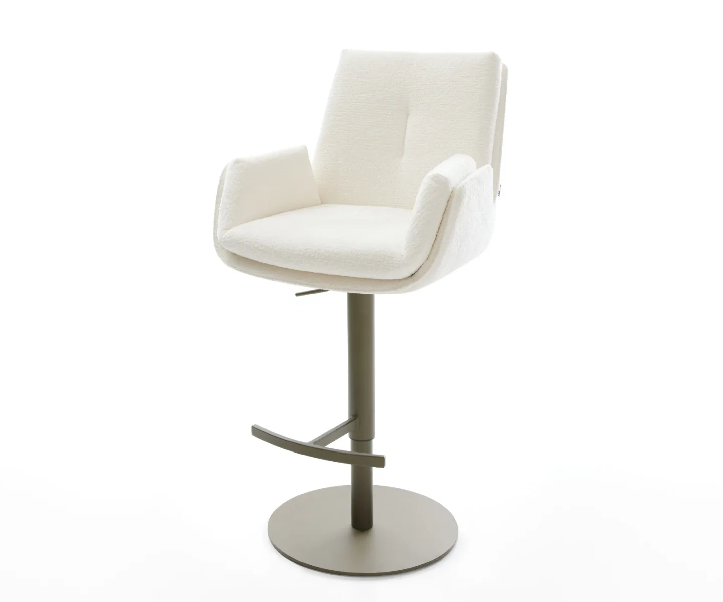 Barstuhl Clea-Flex Bouclé Soft Beige Drehfuß höhenverstellbar Metall Titanfarben