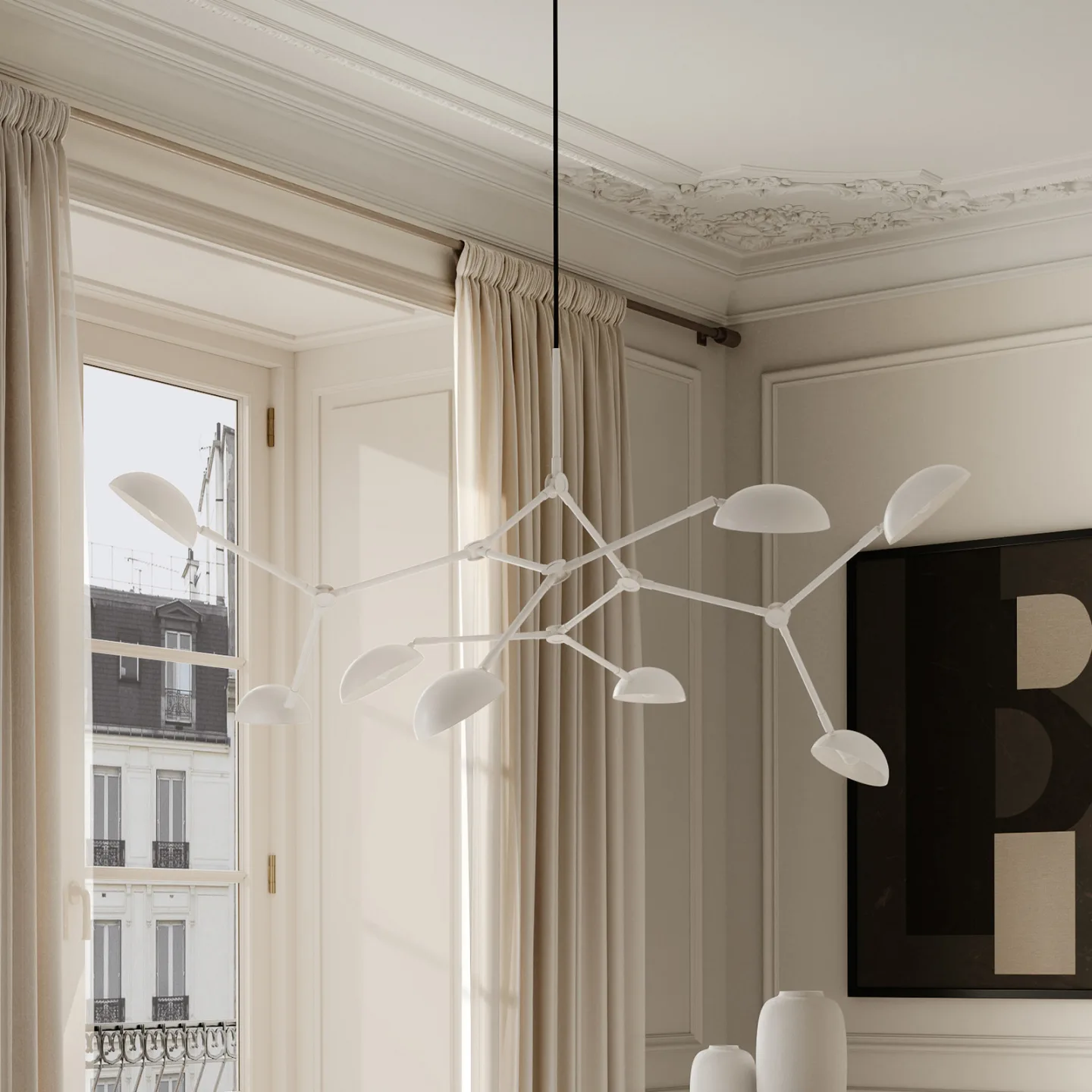 Drop lysekrone, hvit, 85 cm, 8 lyskilder - 101 Copenhagen - Entré - Design - Aluminium - Med flere lyskilder