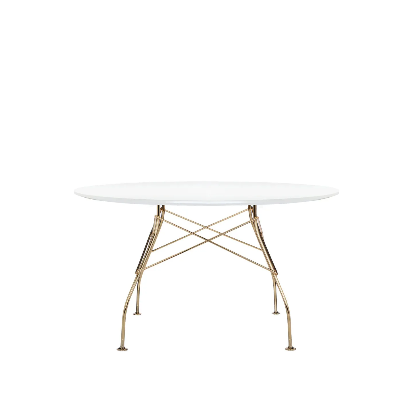 Kartell - Glossy Round Table 4568 Ø130, Gold, White Polyester - Matbord - Antonio Citterio - Vit - Naturmaterial/Metall