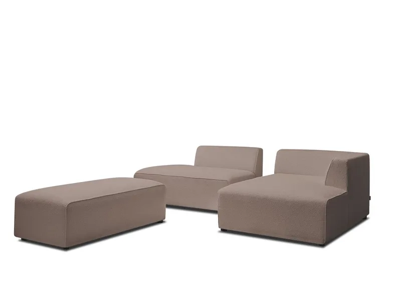 Ecksofa mit Hocker BOBOCHIC MEGEVE Boucle-Stoff rotbraun