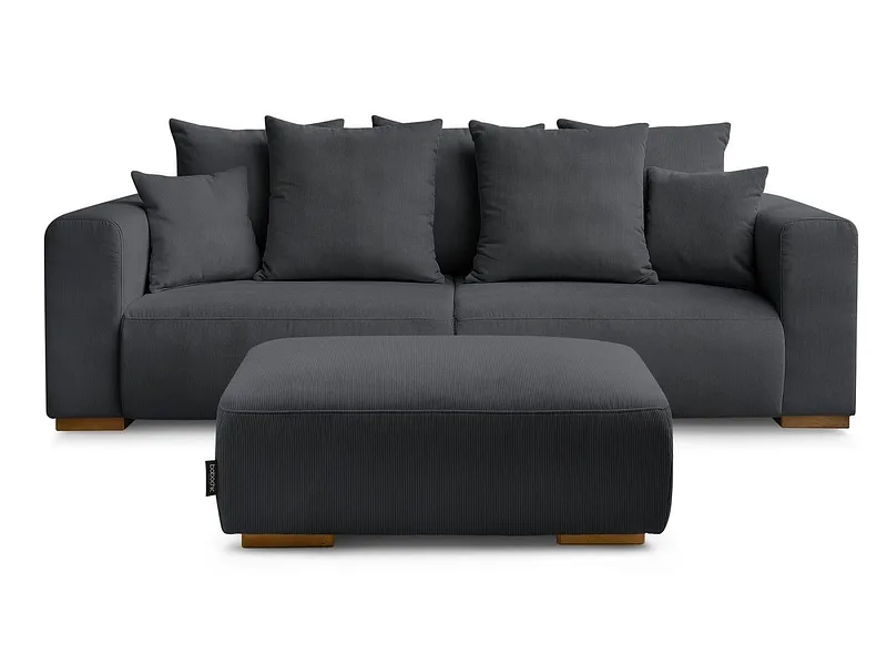 3er Sofa mit Hocker BOBOCHIC SIDONIE Cord-Stoff schwarz