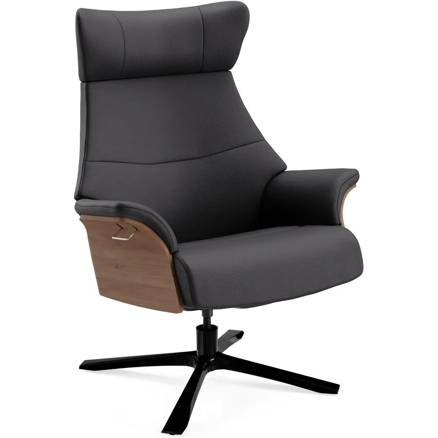 Conform Sessel Airness Schwarz/Braun Leder/Holz/Aluminium 81 cm 163 cm - Farbe: Schwarz, Natur - Material: Leder, Walnuss, Aluminium - Möbel