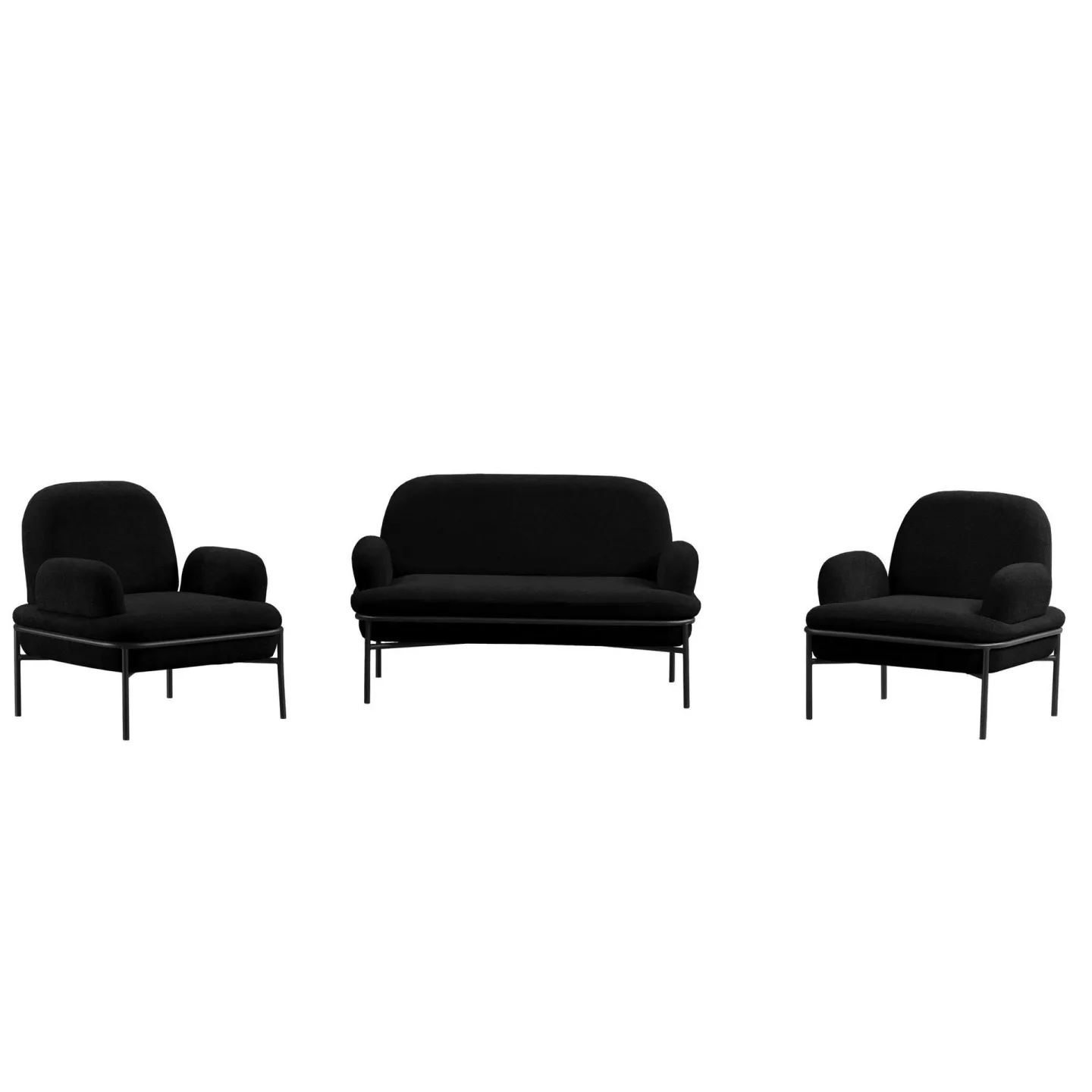 Zyricus Soffgrupp 2-sits Soffa + 2 Fåtöljer Teddy - Svart