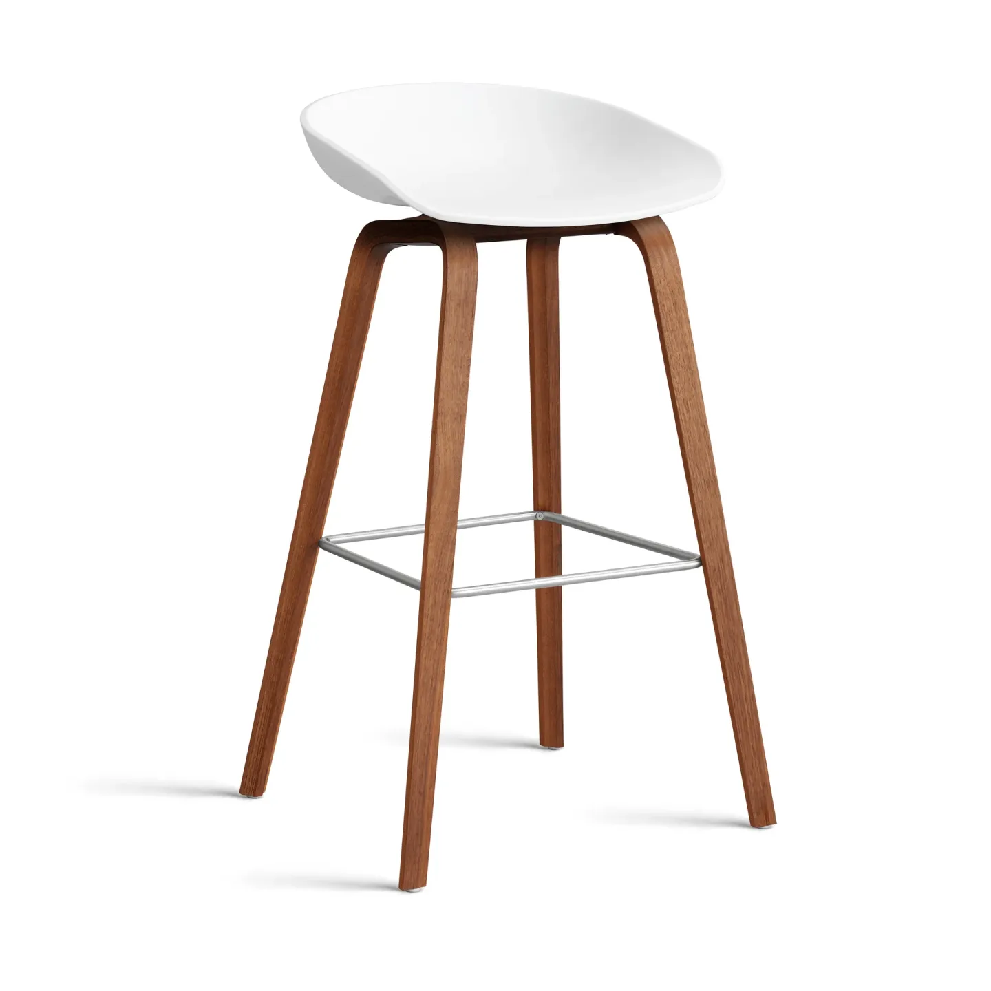 HAY About a Stool 32 High Barhocker Walnussgestell 2.0 Weiß-Edelstahlstütze