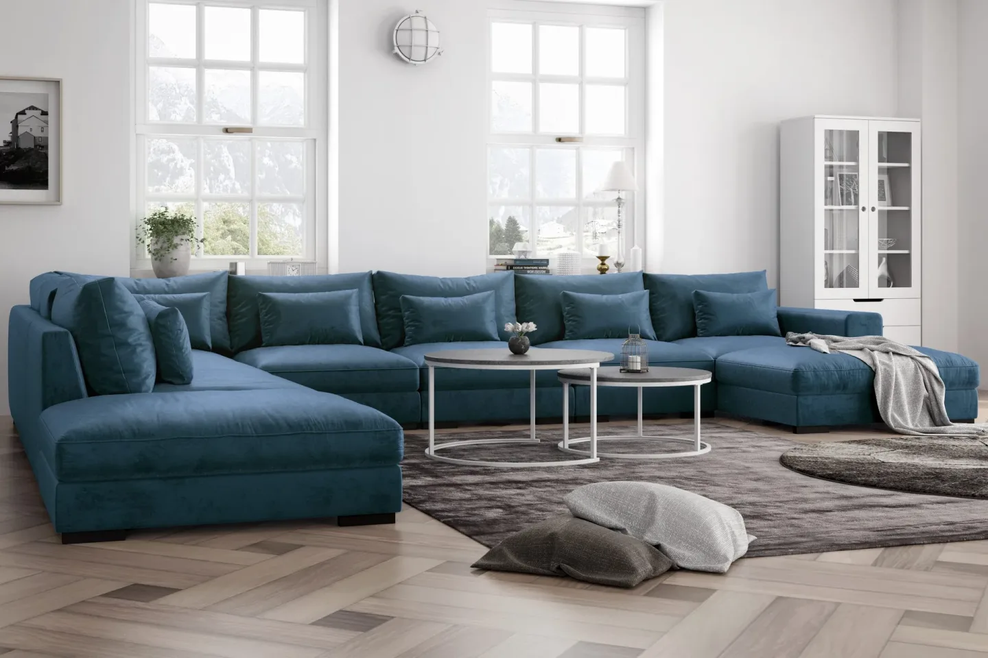 Dubai U-modulsoffa med Divan Höger Sammet Extra Djup - Blå