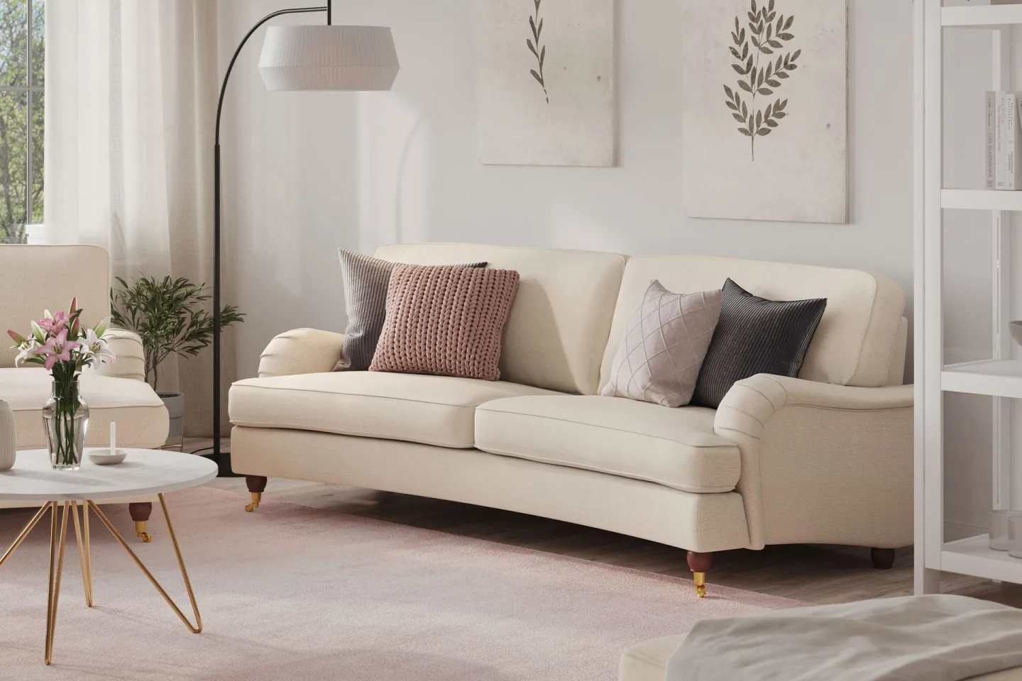 Howard Lyx 3-sits Svängd Tygsoffa - Beige