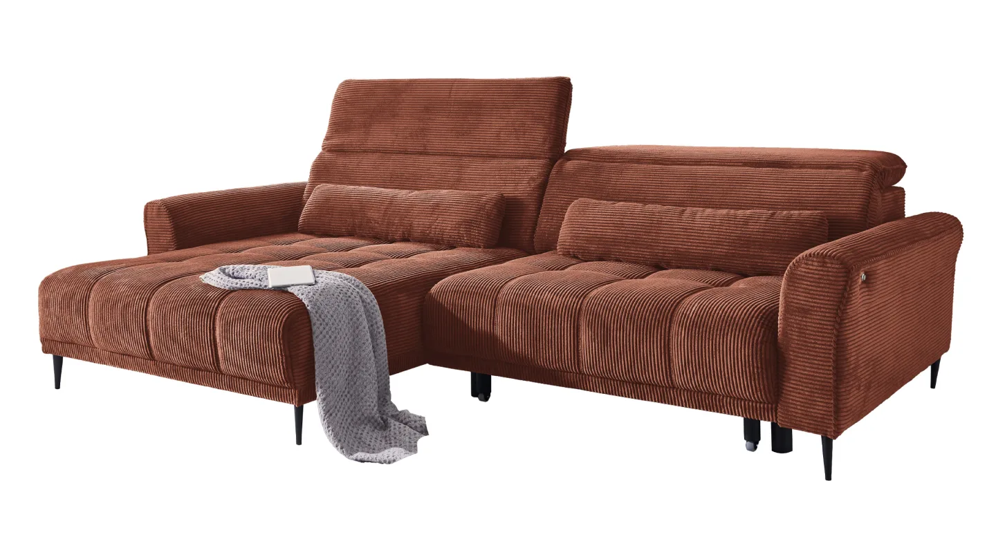 Ecksofa Cord rost elektrisch ausfahrbar 277 cm - OT links - LOGAN
