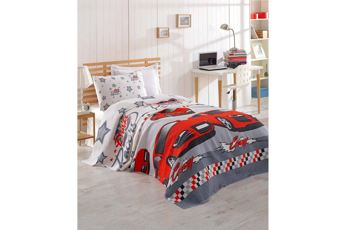 Eponj Home Överkast Enkelt 160x235 cm - Vit/Grå/Röd