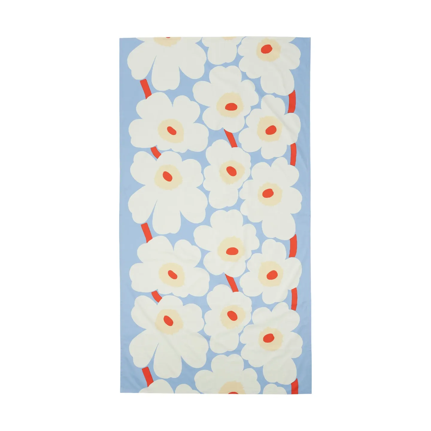 Marimekko Unikko Tischdecke Light blue-off white-melon-orange red, 135x250 cm