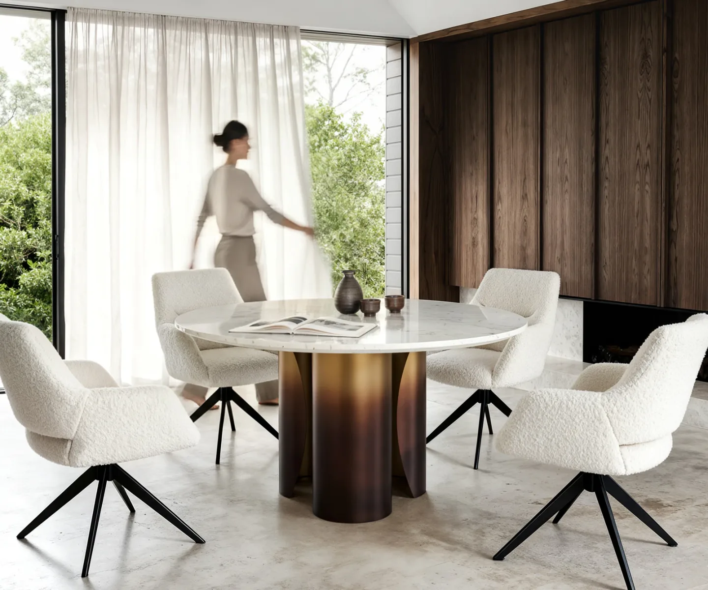 Esstisch Adenza Rund 140x140 cm Marmor Weiß Metall Gold Ombre