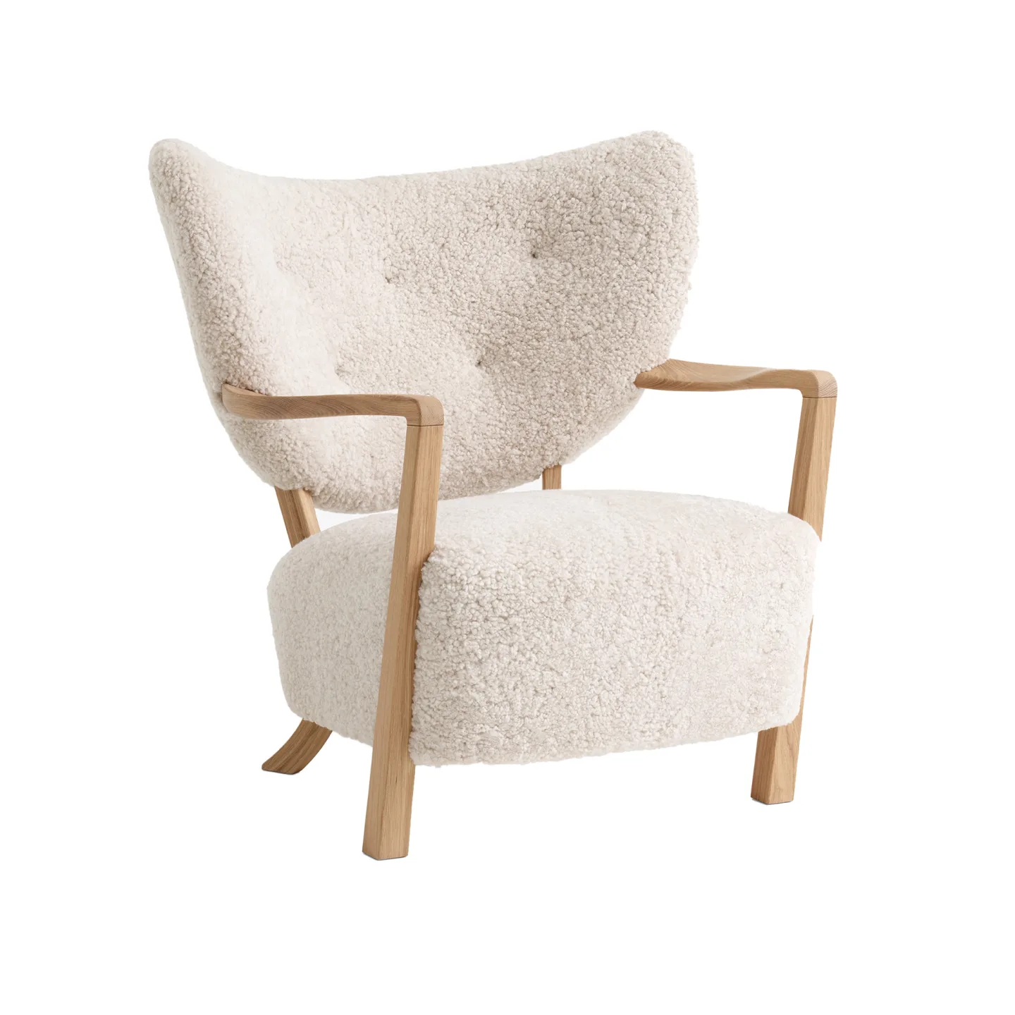 &Tradition - Wulff Lounge Chair ATD2, Sheepskin Moonlight Oak, Fabric Cat. Sheep MTO 17 mm Moonlight - Fåtöljer