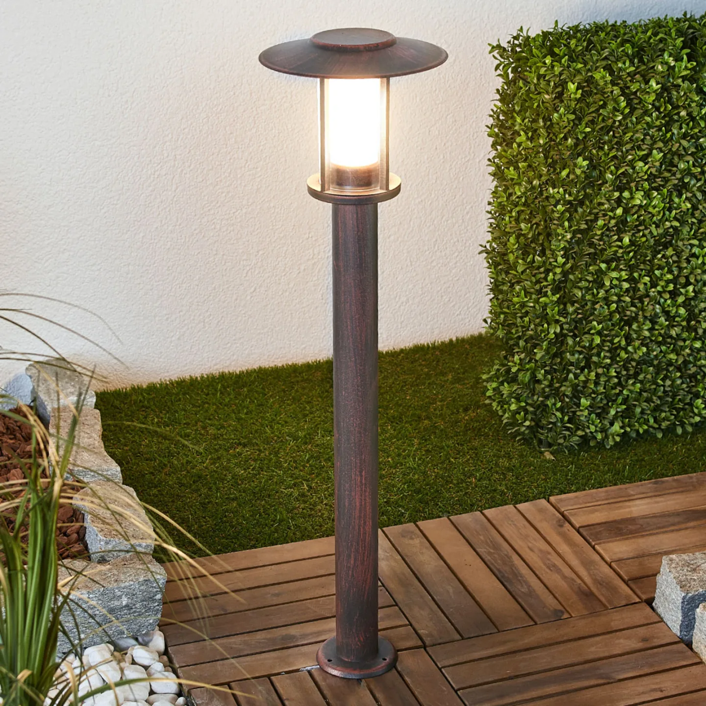 Lindby LED-Wegeleuchte Pavlos, 76 cm, rostfarben, Edelstahl - Terrasse - Landhaus / Rustikal - Metall - Einflammig