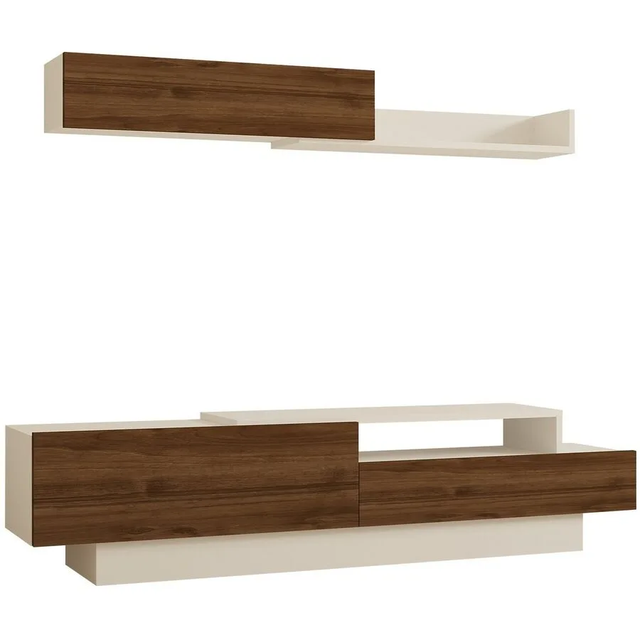 TV-Möbel Yasam weiss/natur Melaminbeschichtete Spanplatte B 160 cm