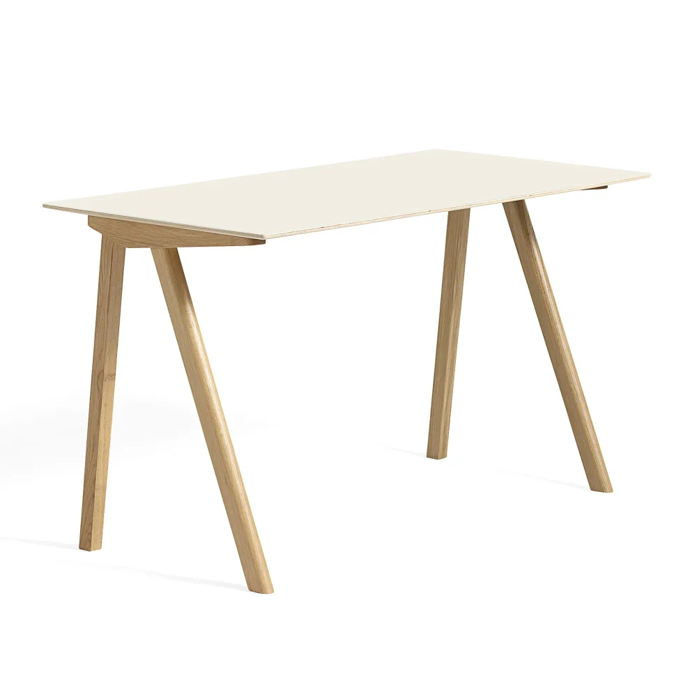 HAY - CPH90 2.0 Desk Lacquered Oak Frame L130 X W65 X H74 Off-White Linoleum Tabletop Lacquered Edge - Skrivbord - Ronan & Erwan Bouroullec - Vit - Trä