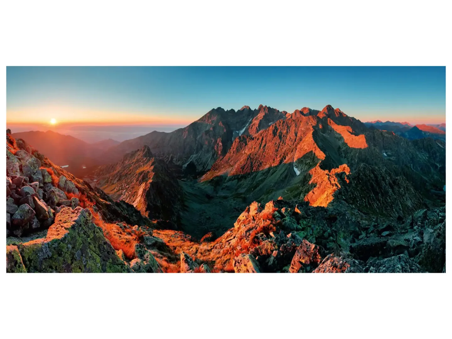 image LAND Digitaldruck auf Acrylglas Berge im Sonnenaufgang | Schubiger Möbel