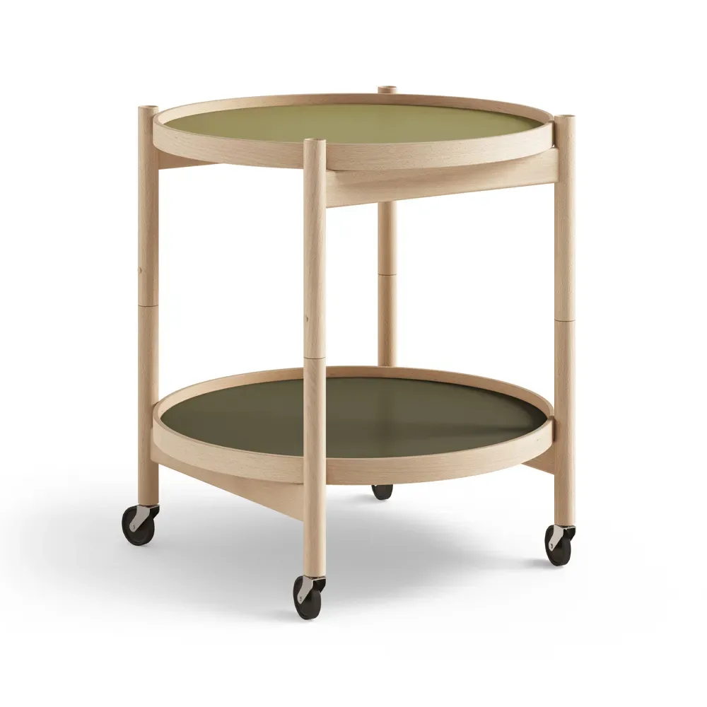Brdr. Krüger Bølling Tray Table model 50 rullbord leaf, oljat bokstativ