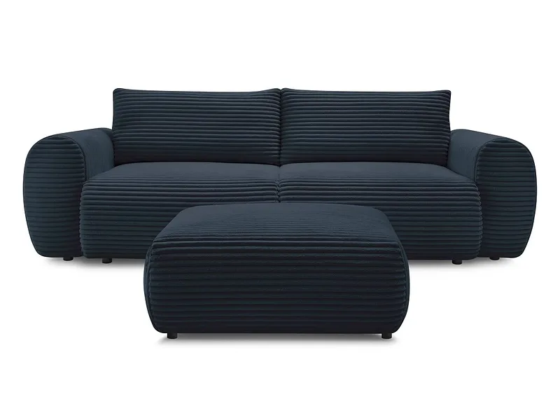 3er Sofa mit Hocker BOBOCHIC LUCIEN Cord-Stoff dunkelblau