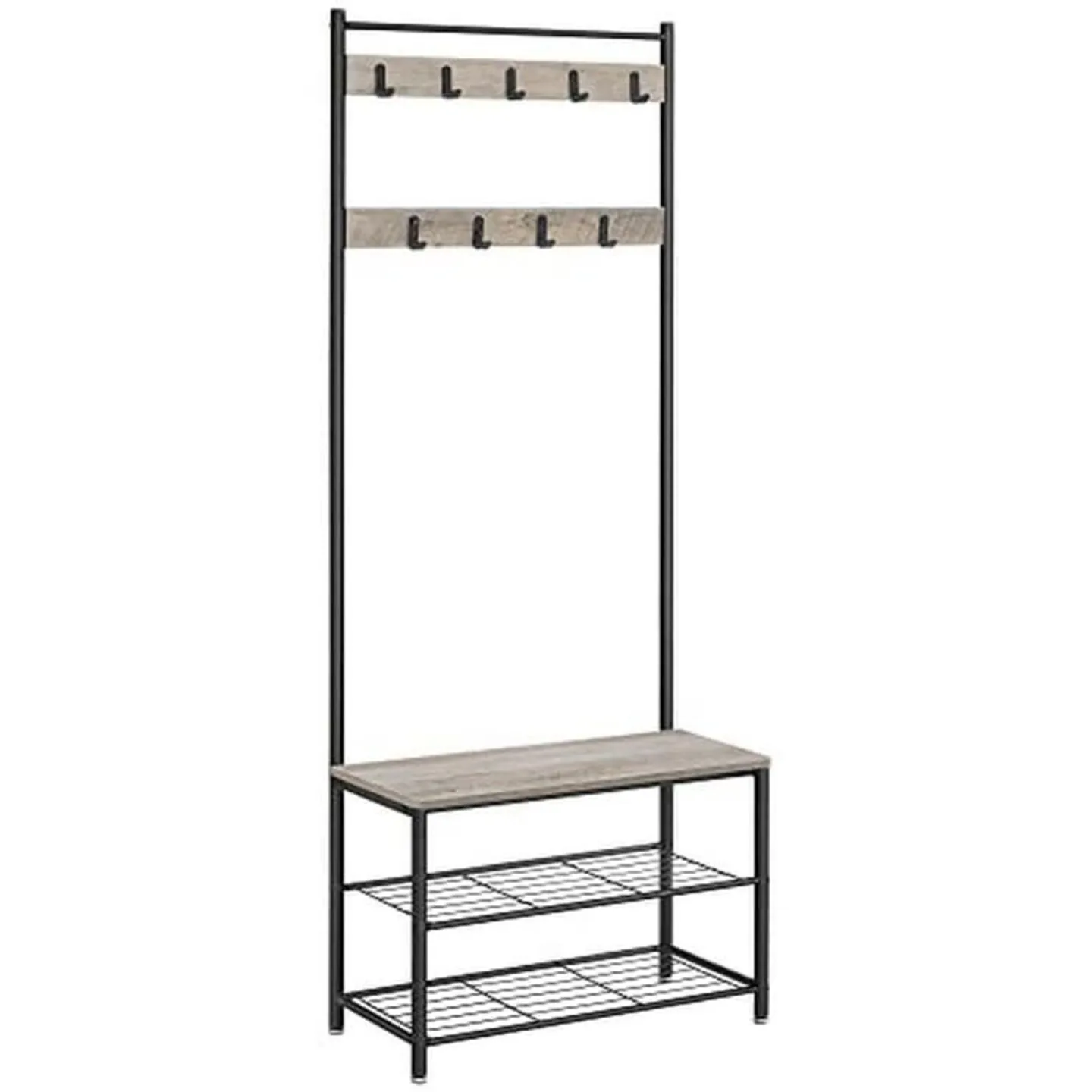 Garderobe VASAGLE Braun, Schwarz, Schwarz Stahl B 70 T 32 H 175 cm - Garderobe
