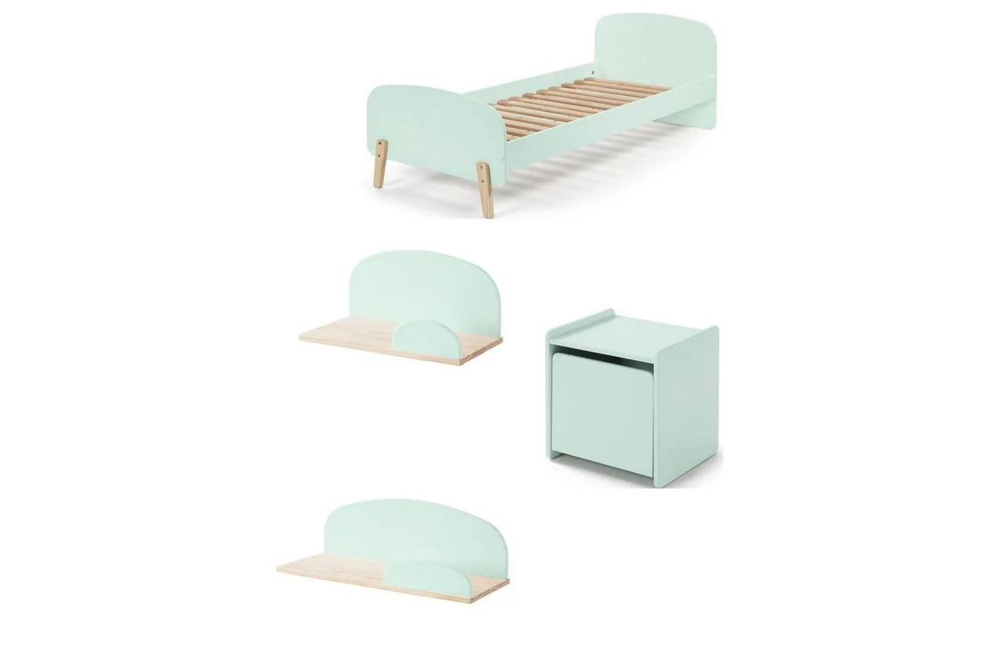 Säng med sängbord Vägg hyllor Kiddy Mintgrön - Mintgrön