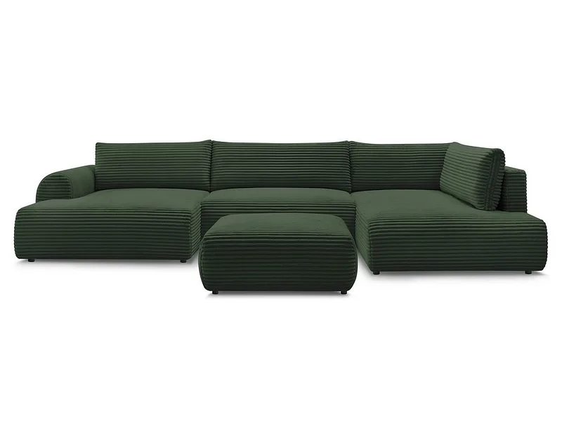 Panorama-Ecksofa mit Hocker BOBOCHIC LUCIEN Cord-Stoff grün
