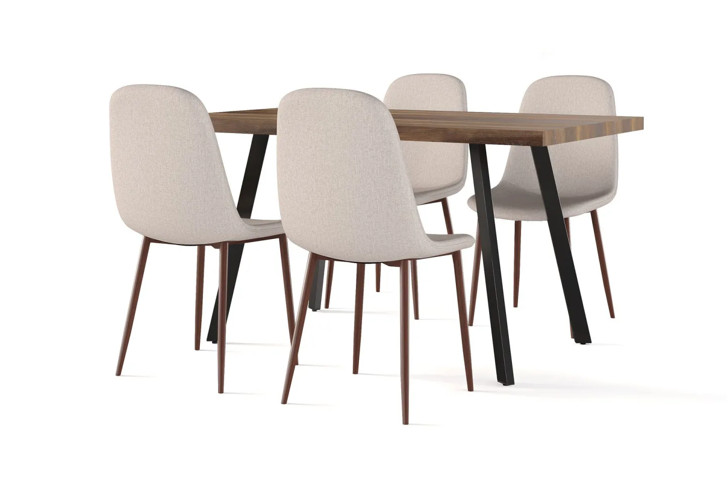 Marcelen Matbord Förlängningsbart med illäggsskiva + 4 st Nibe stol beige med valnöt ben - Brun/Beige