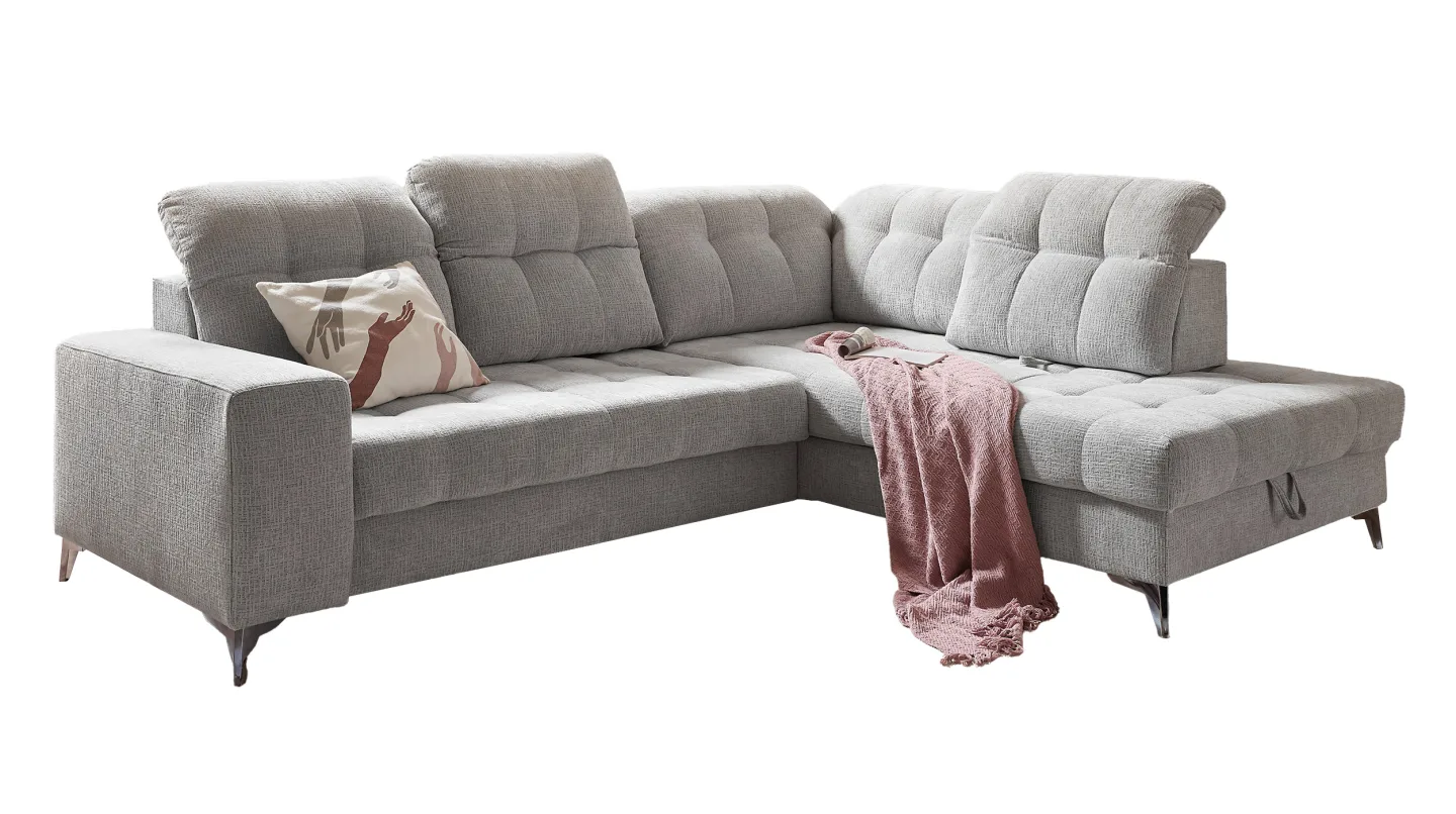 Ecksofa mit Bettkasten grau elektrisch ausfahrbar 289 cm - VARADERO