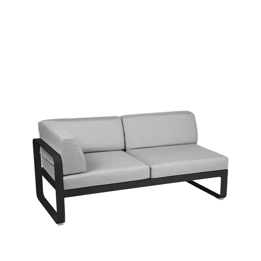 Fermob Bellevie Corner modulsoffa 2-sits Liquorice (svart), flannel grey dyna, vänster
