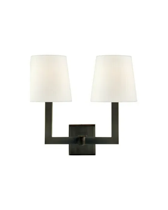 Square Tube Double Sconce Bronze/Linen