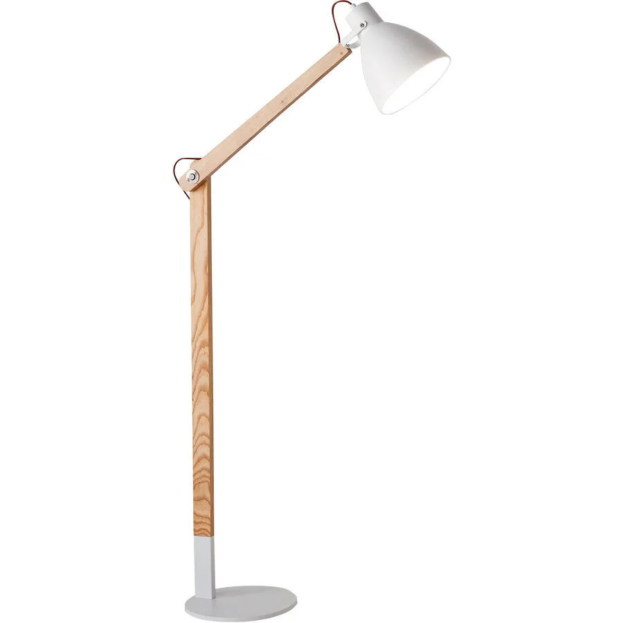 Leselampe Esra Weiss/Braun Holz/Metall 180 cm - Farbe: weiss, braun