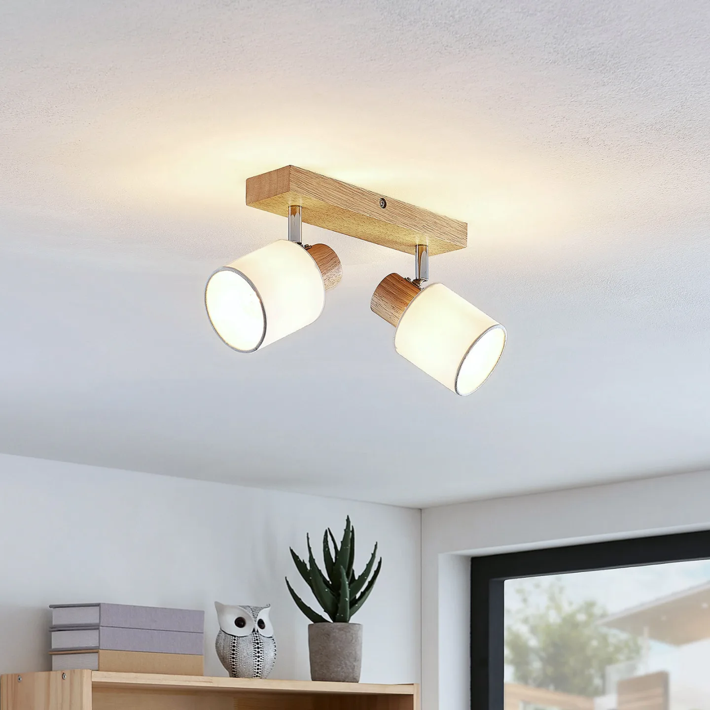 Wanessa 2 Deckenleuchte Wood/White - Lindby - Wohnzimmer - Modern - Holz - Mehrflammig