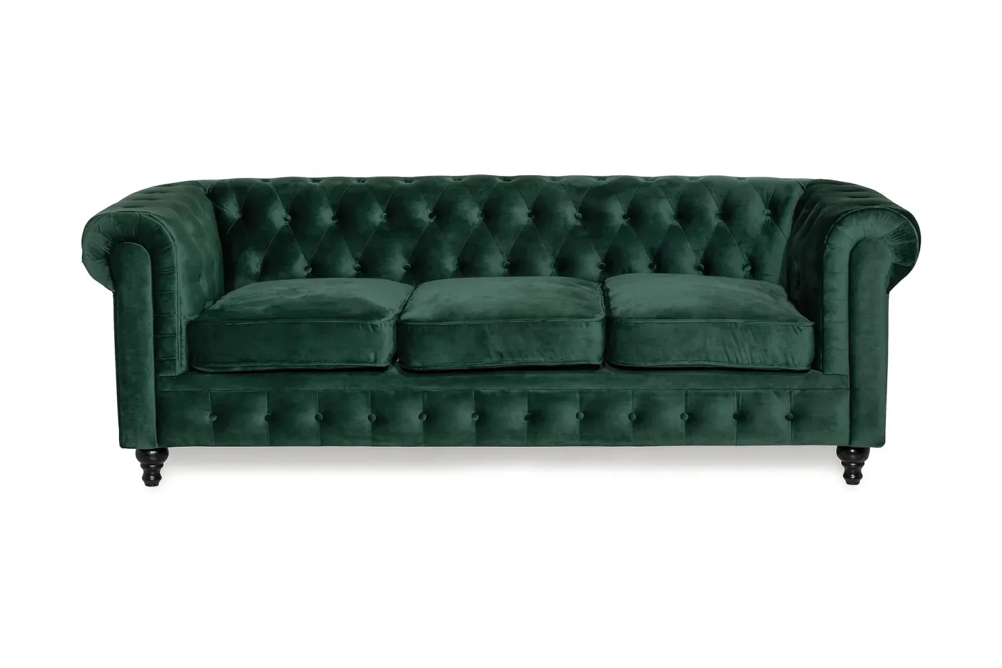 Chesterfield Lyx 3 sits Sammetssoffa - Djup soffa - Mörkgrön / Grön