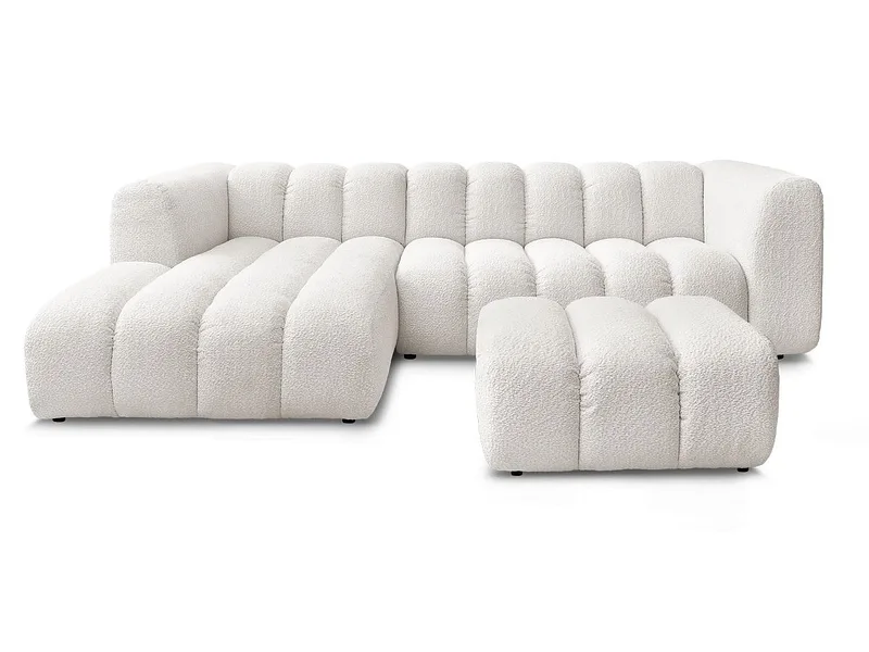 Ecksofa mit Hocker BOBOCHIC TALIA Boucle-Stoff weiss