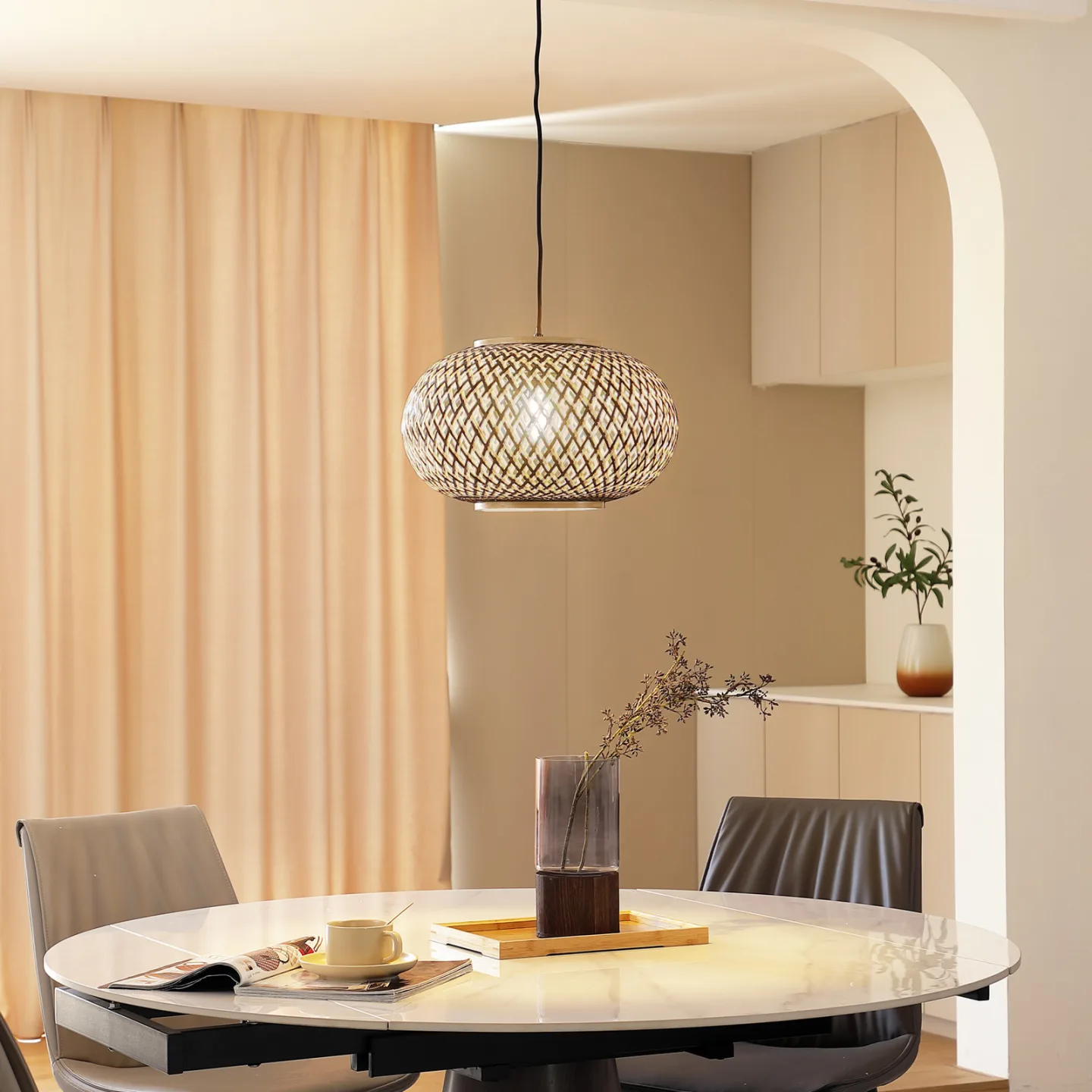 Nerys Pendelleuchte Black/Wood - Lindby - Wohnzimmer - Holz - Einflammig