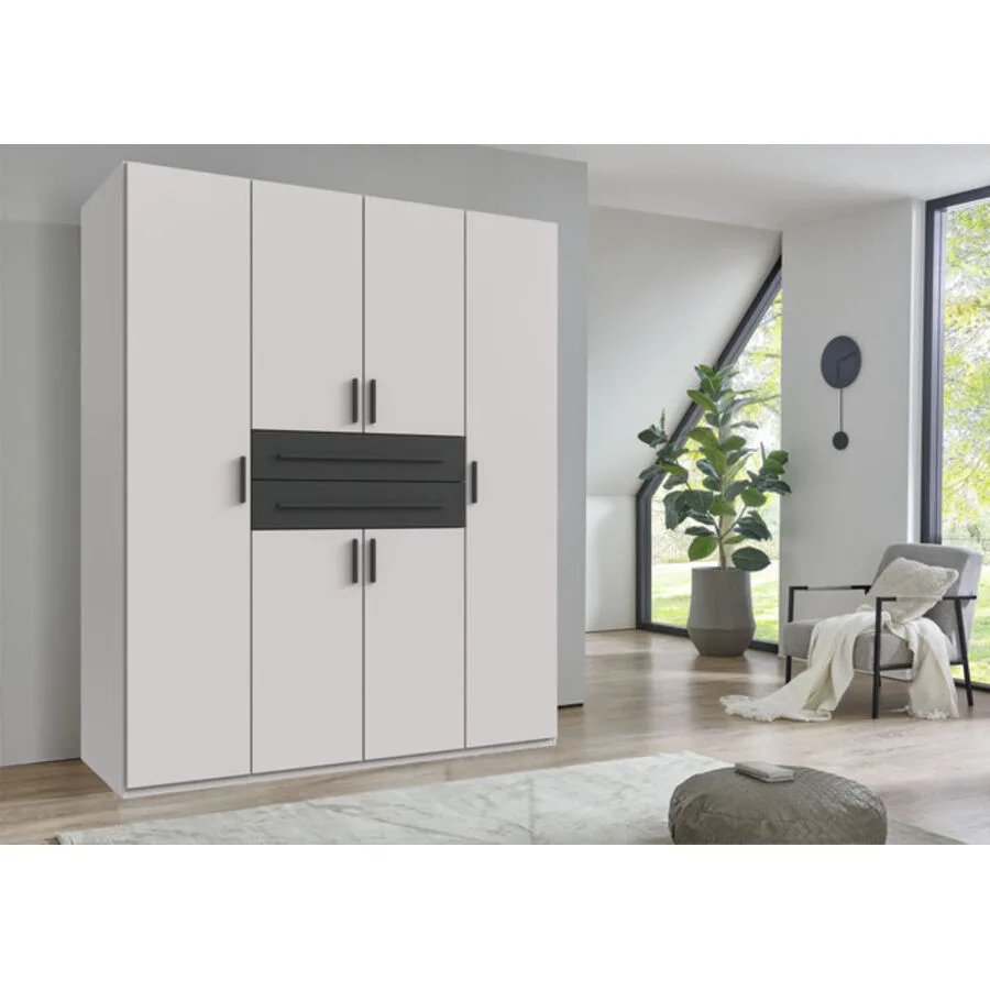 Kleiderschrank Stride Weiß, Rahmen + Abs. Grafit - Griffe Grafit Mischholz B 180 cm