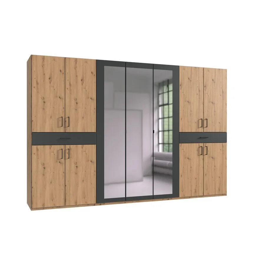 Kleiderschrank Tiby graphit/Eiche Nachbildung Holzwerkstoff B 313 cm