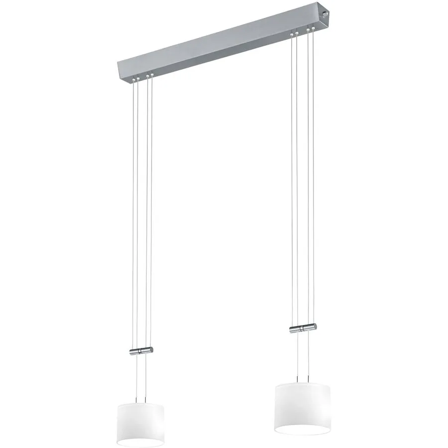 Designer-Pendellampe Bankamp Grazia Nickel matt 2-flammig dimmbar - Farbe: Nickel matt mit Chrom abgesetzt - LED - Lichtfarbe: Extra warmweiss -