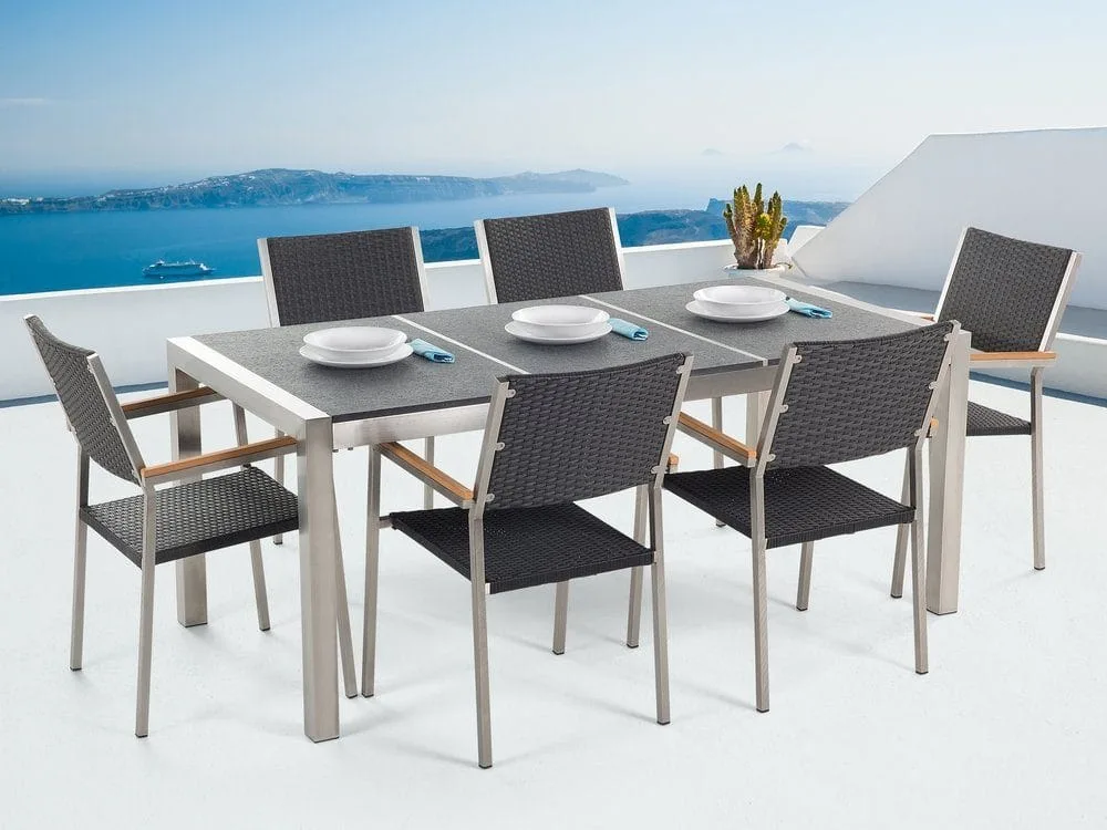 Bacoli Matgrupp Utomhus 180 cm + 6 Utestolar - Grå