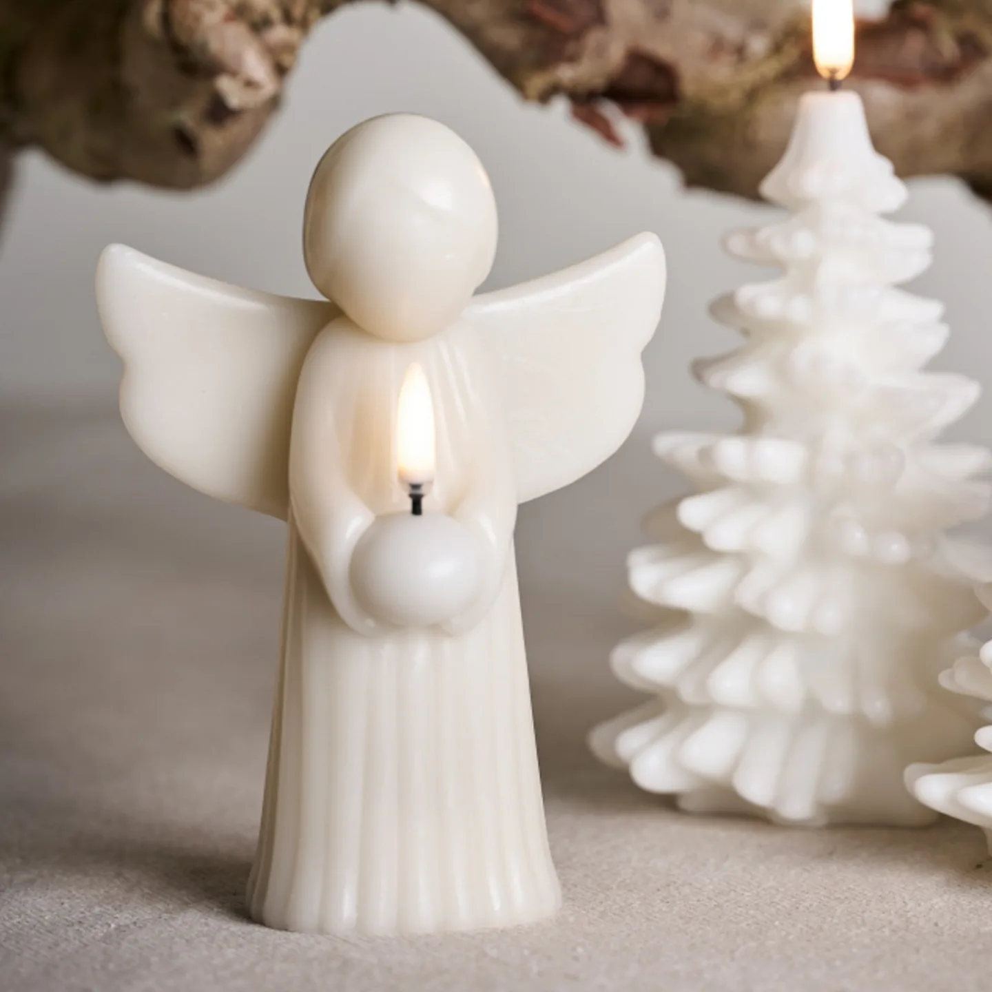ANGEL LED-stearinljus, grått, vax, höjd 16 cm - Uyuni Lighting - Vardagsrum - Annat - Med en ljuskälla