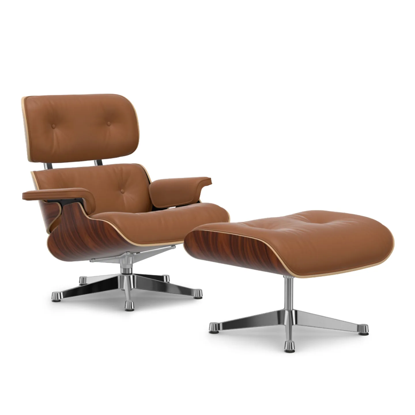 Vitra - Eames Lounge Set Santos Palisander Leather Premium Cognac 97 Polished Aluminium - Fåtöljer - Charles & Ray Eames - Brun