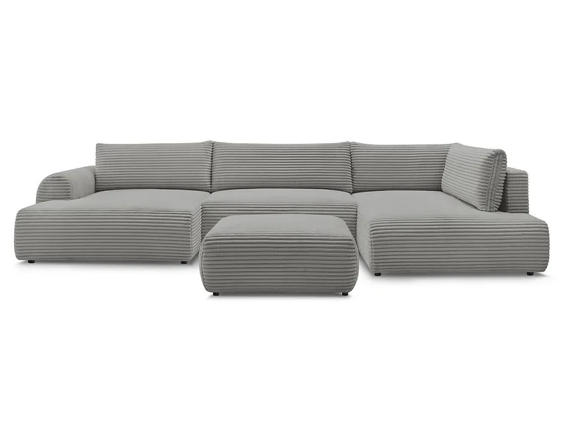 Panorama-Ecksofa mit Hocker BOBOCHIC LUCIEN Cord-Stoff dunkelgrau