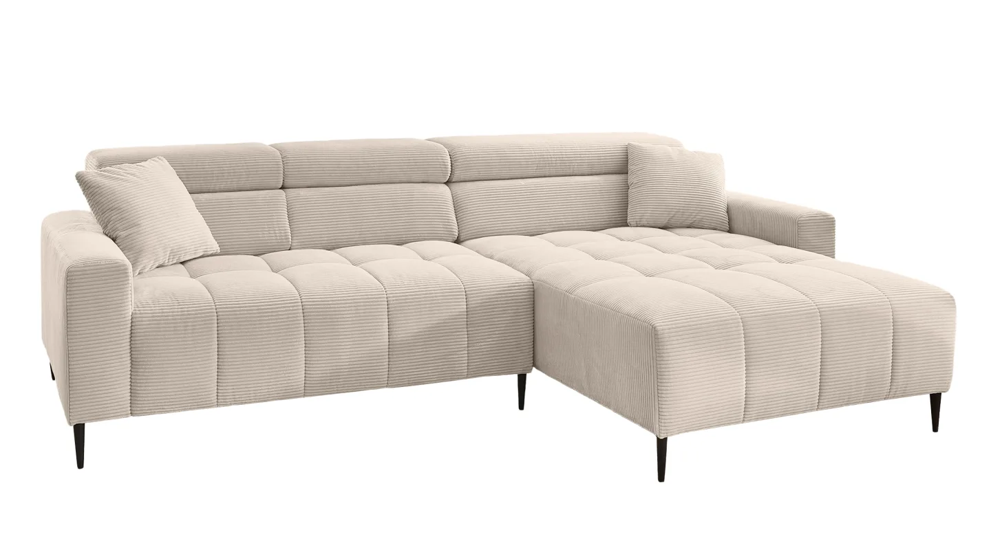 Ecksofa Cord beige elektrisch ausfahrbar 256 cm - OT rechts - SIMPLE
